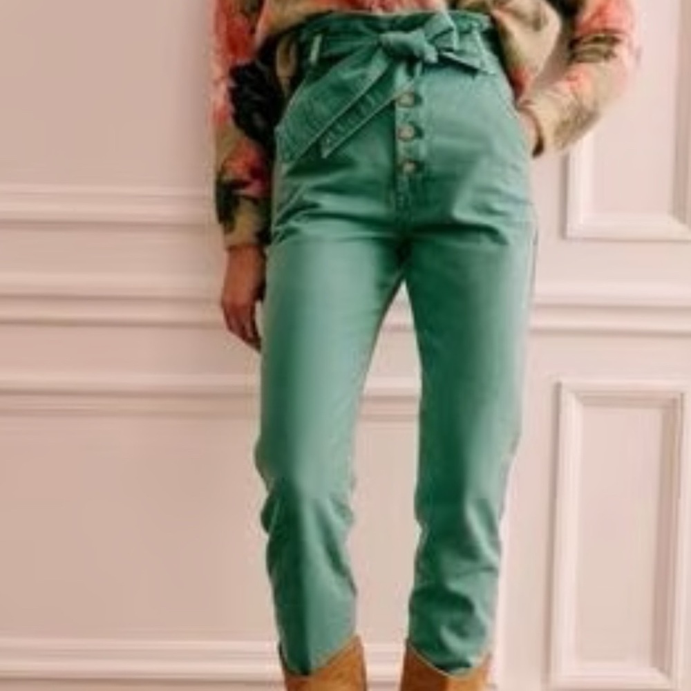 Sezane Leandro Light Green Chino High Waisted Trouser Pants 36 us 4 Paper Bag